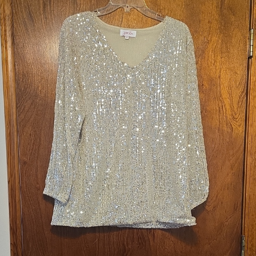 Shimmering Silver Sequin Blouse